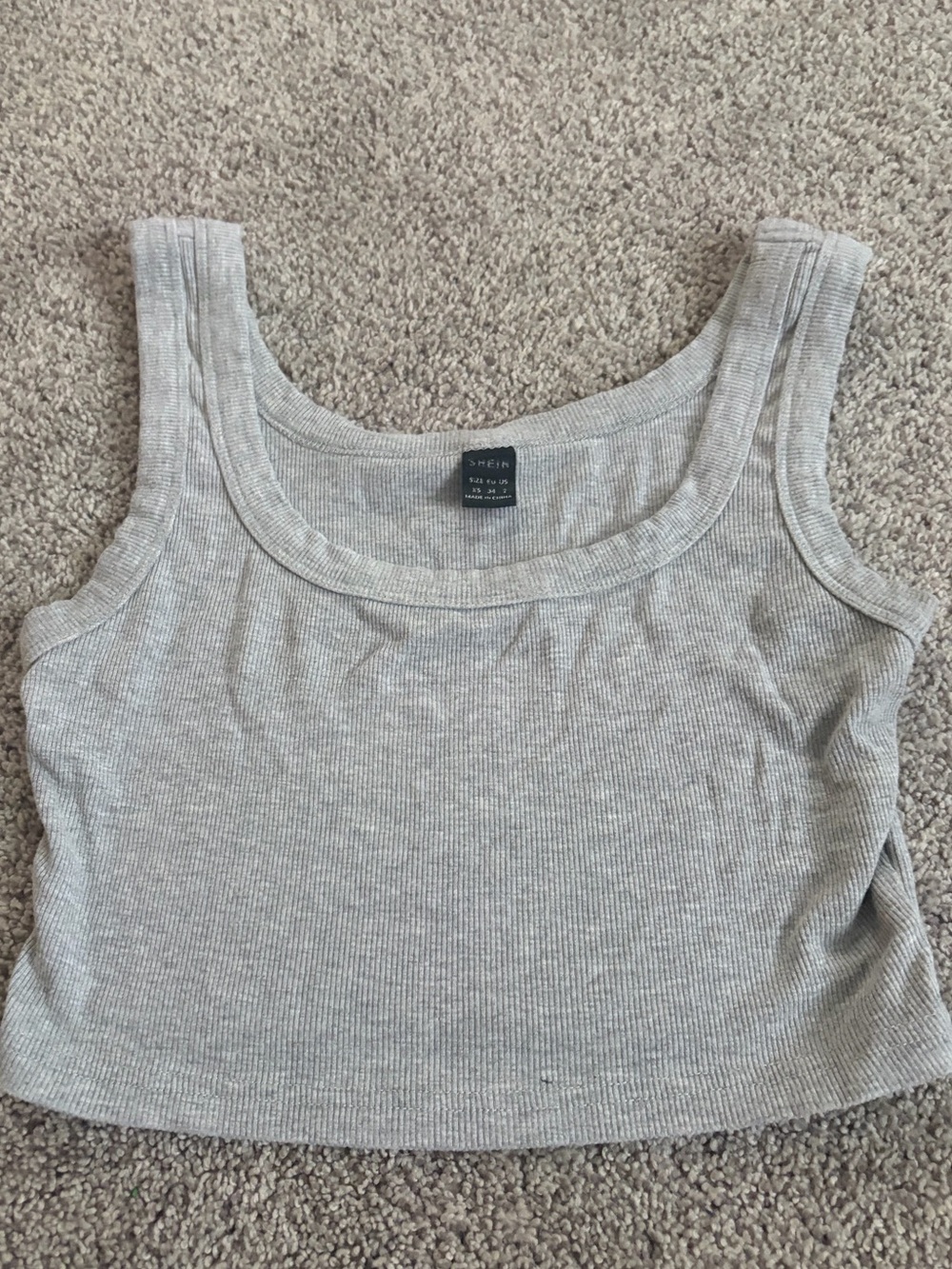 SHEIN Ribbed Scoop Crop Tank - Light Gray